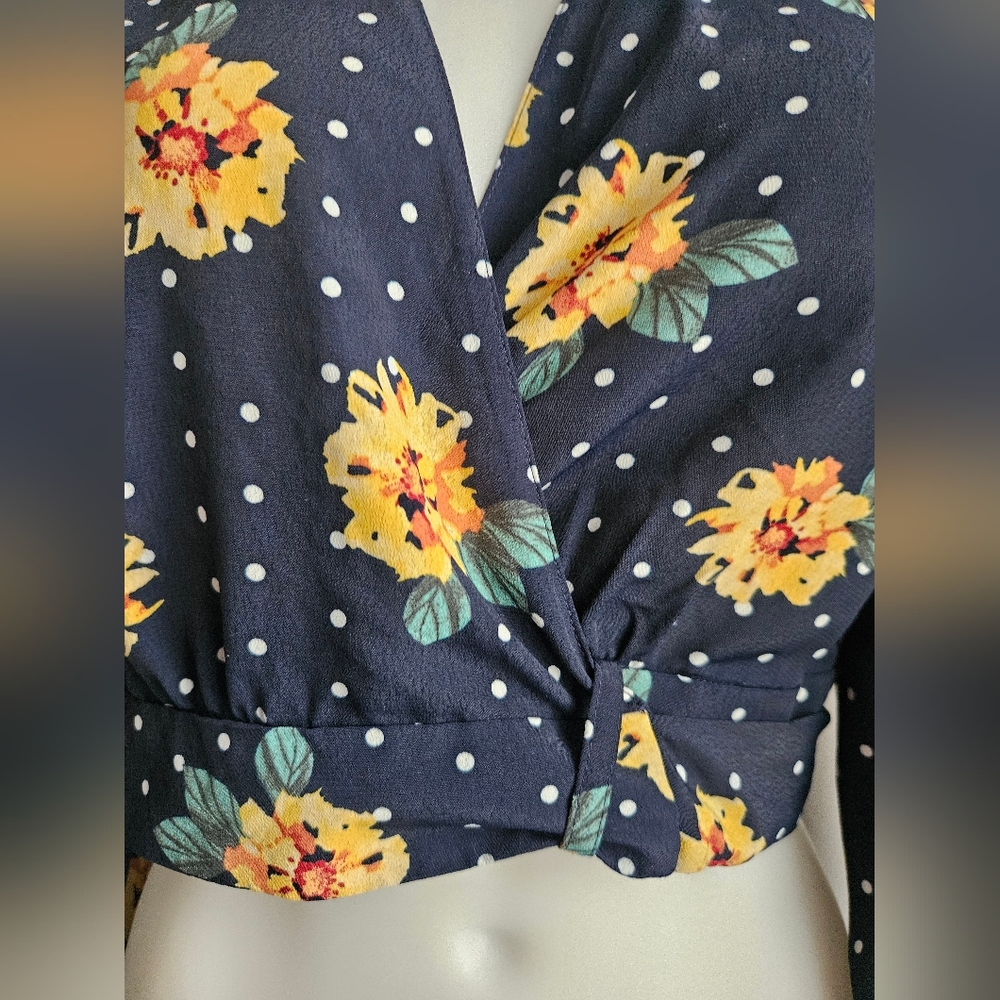 Topshop Navy Floral Wrap Blouse - Picture 4 of 8
